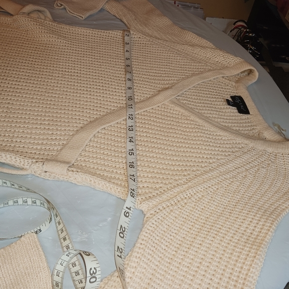 Say What? womens beige long sleeve vneck knitted sweater dress w/belt sz Large - Picture 6 of 8